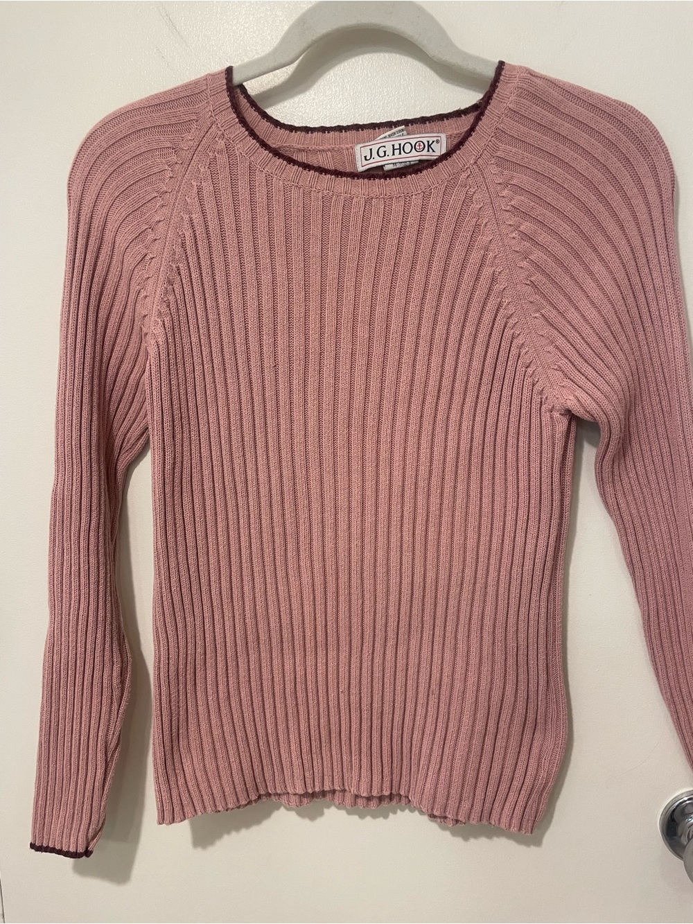 Vintage J.G. Hook Sweater Womens Medium pinkRibbed Knit Crewneck Pullover top